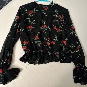 Long sleeve black sheer top with floral print NEW - forever 21 brand